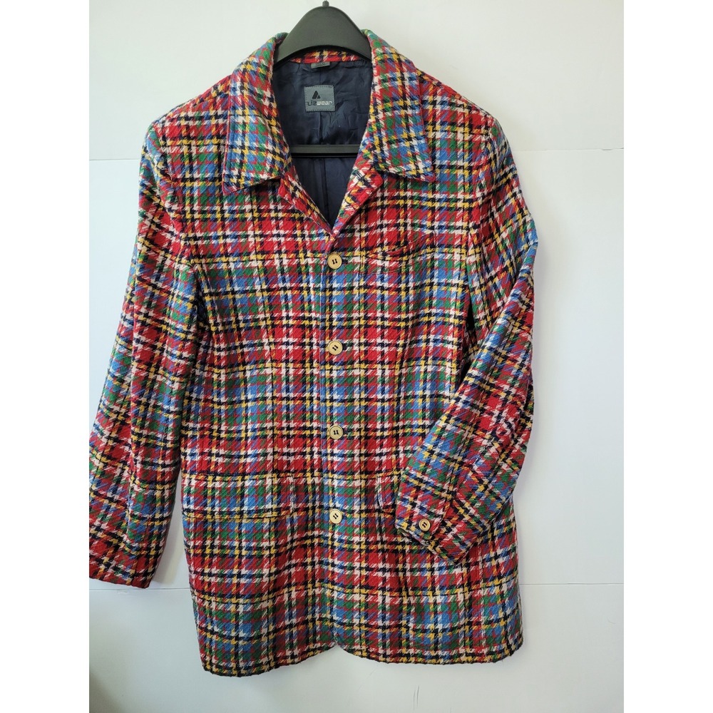 Lizwear Wool Blend Blazer Women M Tweed Plaid Vintage Shoulder Pads Pocket
